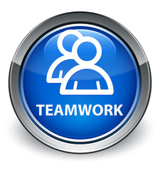 Teamwork (group icon) optimum blue round button