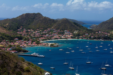 Fototapeta na wymiar Town, bay and port of Terre-de-Haut, capital of Les Saintes islands, Guadeloupe archipelago, Caribbean Sea