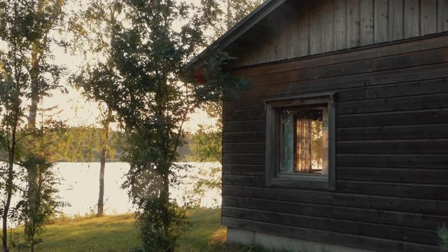 corner of sauna cabin in evening light