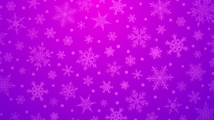 Christmas illustration with various small snowflakes on gradient background in purple colors
