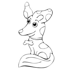 The funny puppy is sitting on the white background, vector coloring book