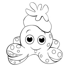 The funny octopus is poking out his tongue on the white background, vector coloring book