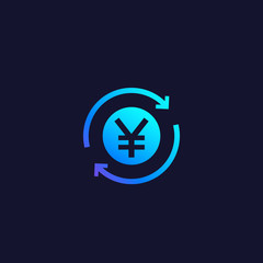 cashback, money refund, exchange icon with yuan symbol