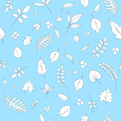 Seamless leaves pattern. Vector illustration. Simple colored ornament for leaflets. Hand drawn doodles.
