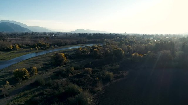 60 fps drone footage of Requegua's river in close to San Vicente Tagua tagua one of the majors agro areas of Chile