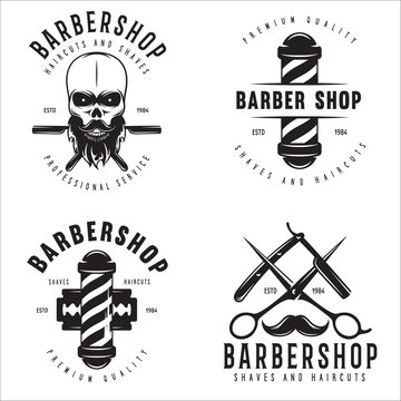 Barber shop badges set. Barbers hand lettering. Design elements for logo, labels, emblems.
