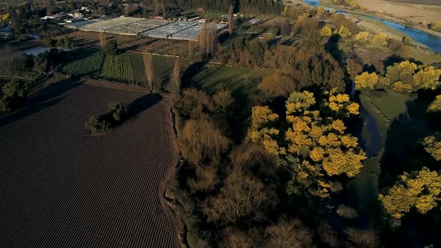 60 fps drone footage of Requegua's river in close to San Vicente Tagua tagua one of the majors agro areas of Chile
