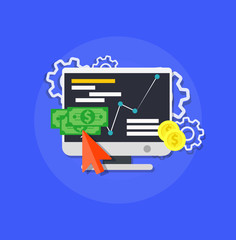 Online shop marketing vector. Computer store business technology business commerce concept icon. Card payment purchase symbol. Banking retail money illustration. Flat communication web order delivery