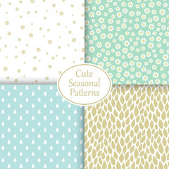 Set of cute seasonal patterns. Collection of seamless patterns for your design. Vector illustration.