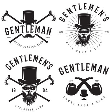 Retro badges or labels set for gentleman club. Logos design template. Gentleman logo club, label vintage emblem elegant and fashion.