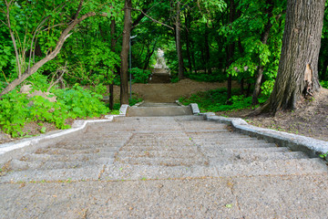 Crown Avenue. Volga Embankment. Old stairs in the Sverdlov Park. Russia, Ulyanovsk. May 25, 2018