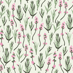 Seamless pattern with branches and leaves of lavender. Vector illustration.