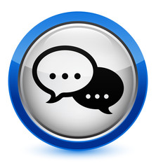 Talk bubble icon crystal blue round button
