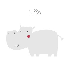 Cute cartoon hippopotamus. Kids graphic. Vector hand drawn illustration.