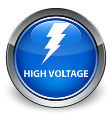 High voltage (electricity icon) optimum blue round button