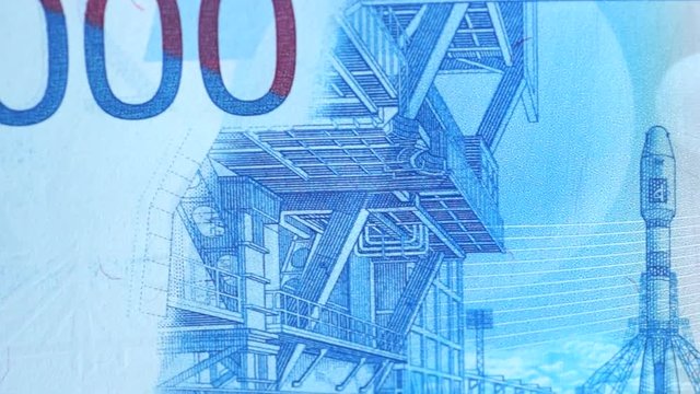 Macro of surface of Russian banknote in denominations of 2000 rubles