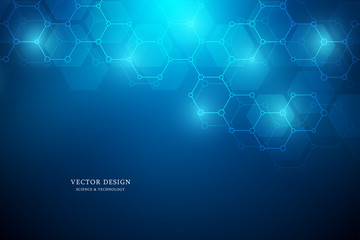 Abstract molecular structure and chemical elements. Medical, science and technology concept. Vector geometric background from hexagons.
