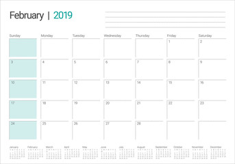 February 2019 desk calendar vector illustration