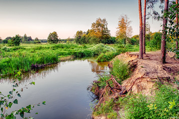 Krajobraz letni nad dziką rzeką