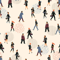 Seamless pattern with people going to work.