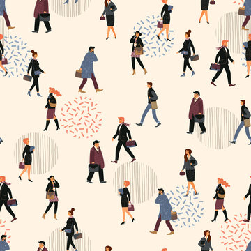 Seamless Pattern With People Going To Work.