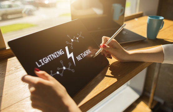 Lightning network, Blockchain and cryptocurrency technology concept.