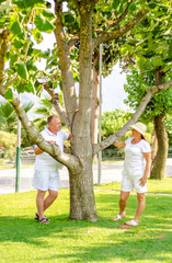 Loving happy couple standing on a green background