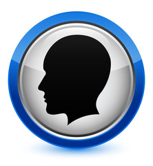 Head men face icon crystal blue round button