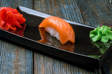 sushi salmon on a plate