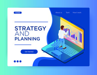 strategy and planning isometric concept. web page. 3d