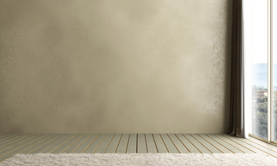 Concrete wall modern interior. Rustic wooden floor, empty room. 