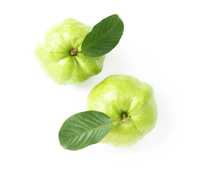 Closeup top view fresh guava fruit isolated on white background, healthy concept