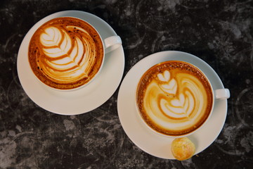 coffee, cup, cappuccino, drink, latte, cafe, espresso, white, beverage, hot, art, brown, foam, breakfast, milk, table, mug, food, cream, heart, caffeine, morning, saucer, spoon, isolated