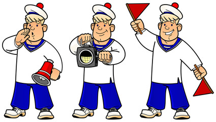 Cartoon young sailor. A set of images.