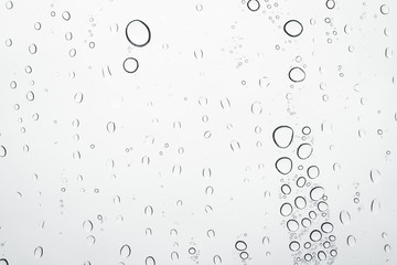 Water drops or rain droplets on glass.