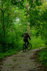 Fototapeta na wymiar nature, Botanical garden, man from behind, cyclist