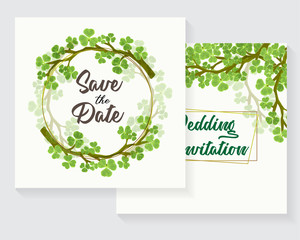 Wedding invitation with watercolor leaves