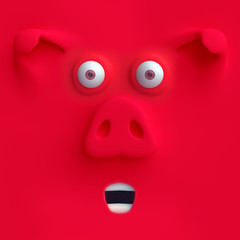 Cartoon funny pig face. Cute character head, symbol of 2019 year. 3d render.
