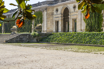 BORDEAUX, FRANCE, public park " Jardin de la Mairie " center town Bordeaux with ancient historic monument, Public Botanical Garden in Bordeaux