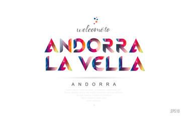 Welcome to andorra la vella andorra card and letter design typography icon - obrazy, fototapety, plakaty