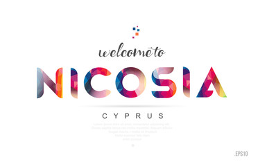 Welcome to nicosia cyprus card and letter design typography icon