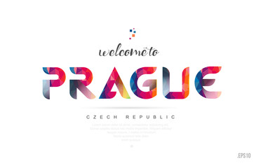 Welcome to prague czech republic card and letter design typography icon