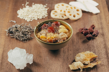 Assorted Vietnamese Dessert : Lotus foots , White jelly fungus, seaweed and jujube in syrup