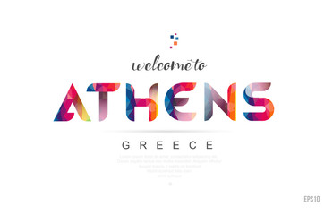 Welcome to athens greece card and letter design typography icon - obrazy, fototapety, plakaty