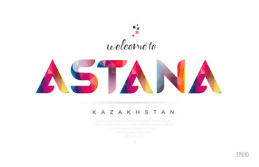 Welcome to astana kazakhstan card and letter design typography icon