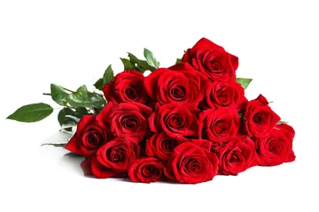 Poster de jardin Roses Belles fleurs roses rouges sur fond blanc
