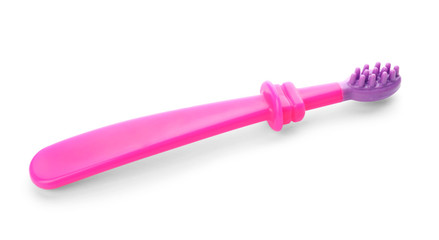 Manual toothbrush for child on white background. Dental care