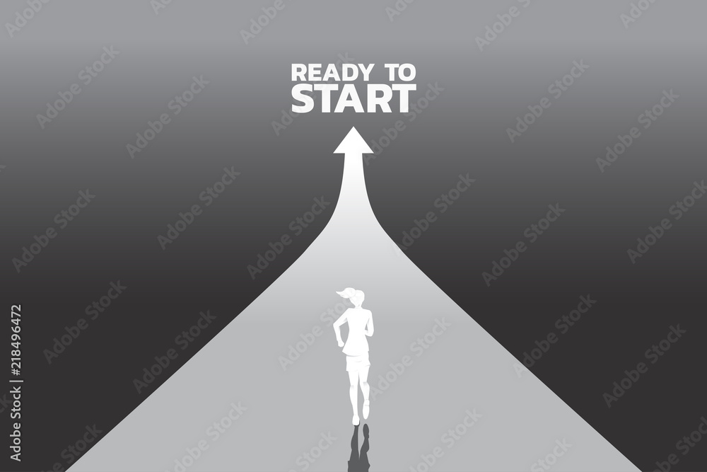 Poster time to make decision in business direction. silhouette of businesswomen running to select door to e