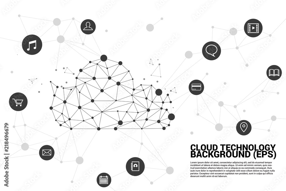 Aufkleber Cloud computing network technology polygon dot connected line with icon : Concept of cloud server, Storage and data