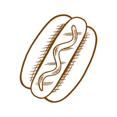 Tasty hot dog, hand drawn vector illustration.